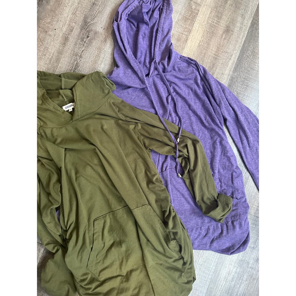 Ginkana Maternity Long Sleeve Hooded Sweater Front Pocket Green Purple L